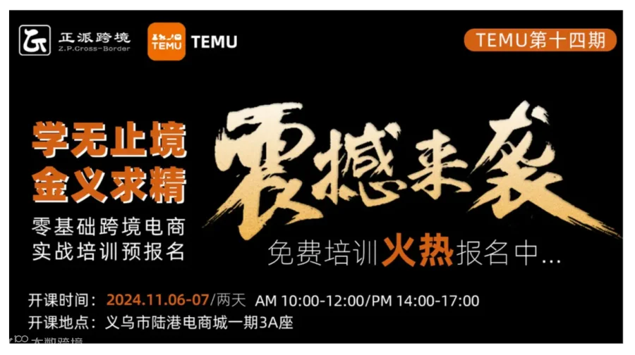 11月6-7日2天线下【TEMU】学无止境●金义求精 0基础跨境电商TEMU培训班第14期
