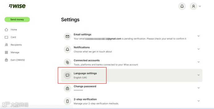 至此账号已经注册完成，点击settings，设置语言