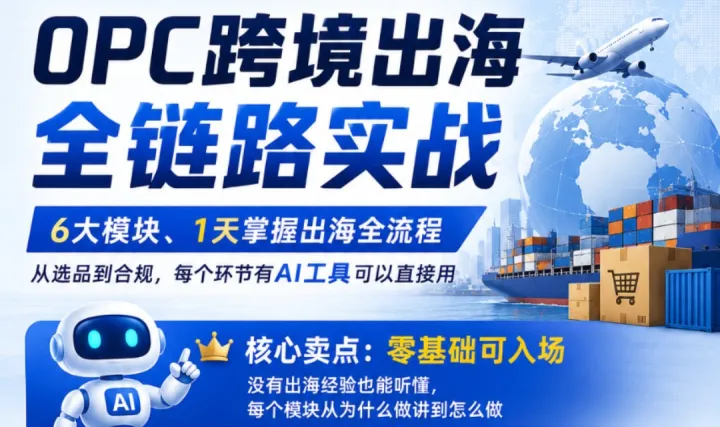 OPC跨境出海全链路实战——6大模块1天掌握