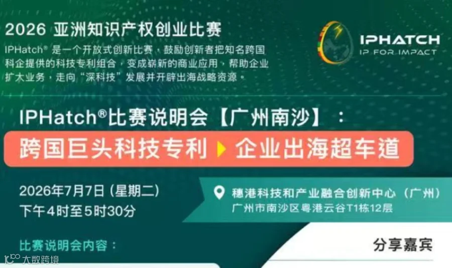 “跨国巨头科技专利，助力企业出海超车”讲座暨IPHatch® Asia 2026 比赛说明会南沙专场