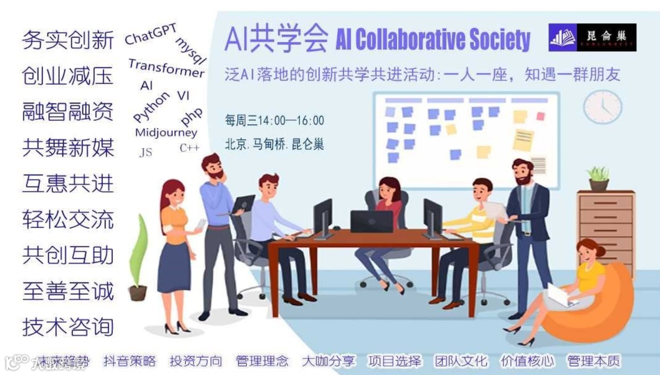 专注AI应用落地转化的的共学活动【AI共学会|昆仑巢每周三下午】AIGC人工智能零售路演展会