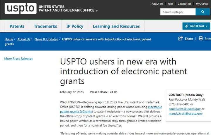 4月18日起，美国专利不再颁发纸质证书