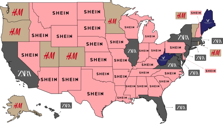 SHEIN以其高性价比的时尚产品成为了美国许多州的时尚首选