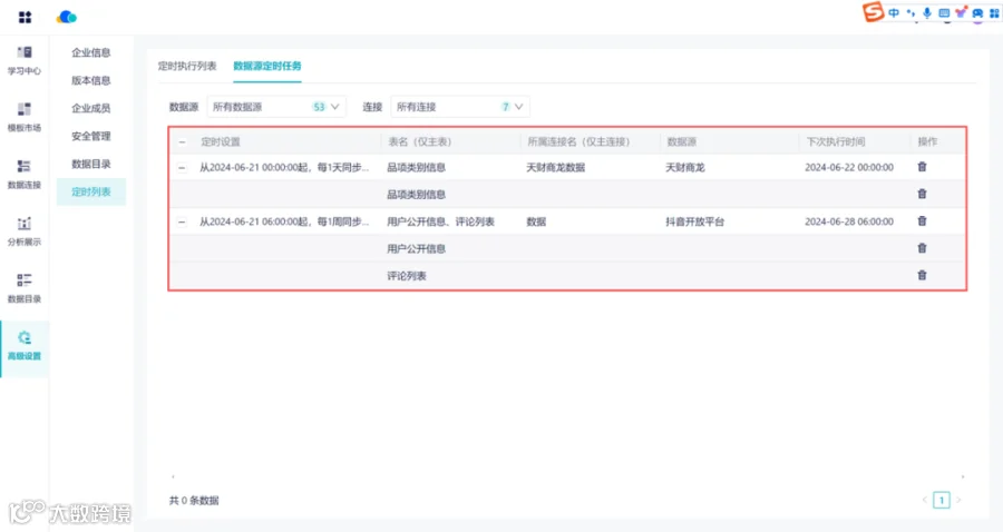 6月更新｜多个产品功能入口变动、数据源定时同步列表优化