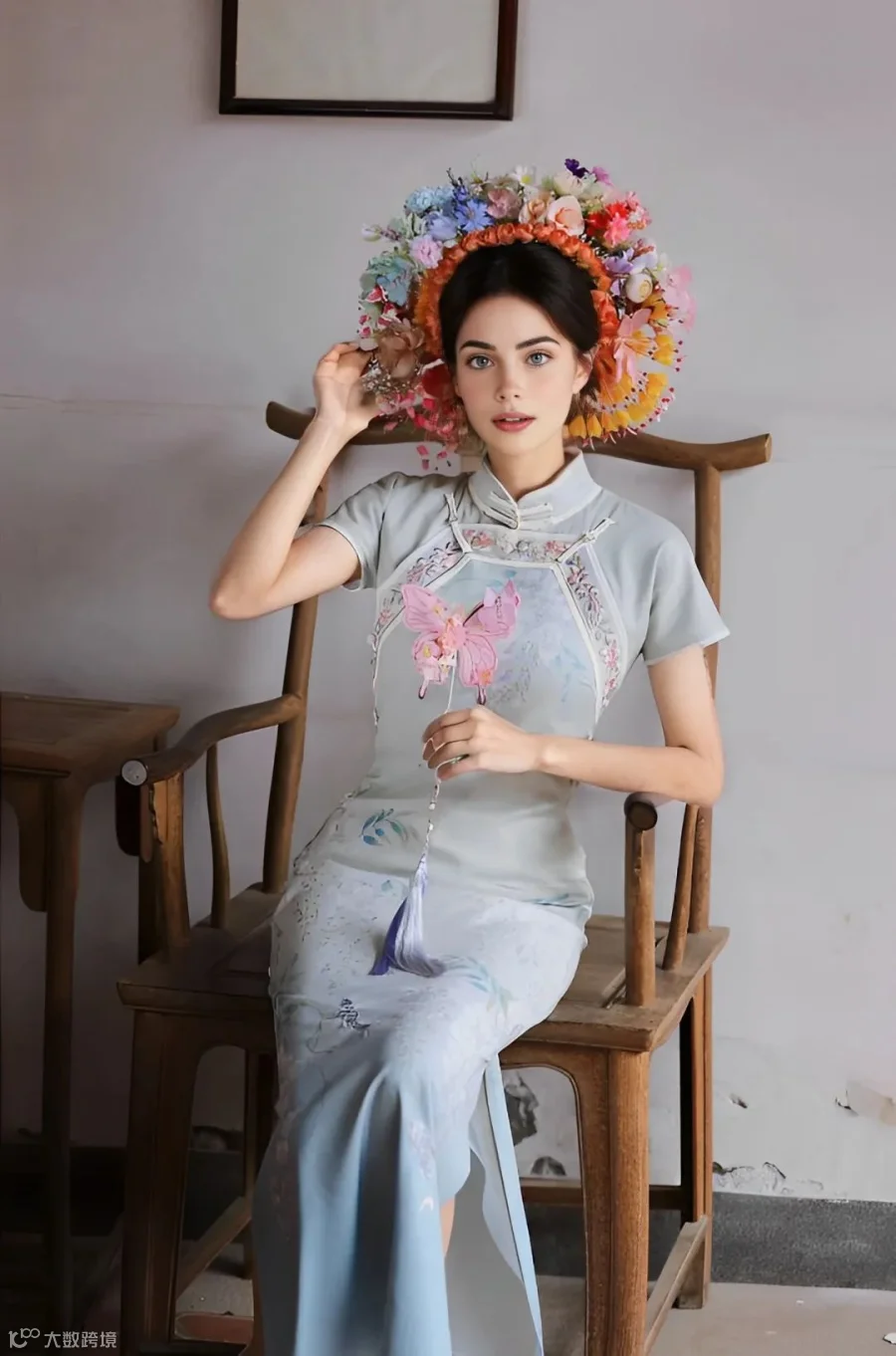 AI制作簪花模特：传统艺术的新生机