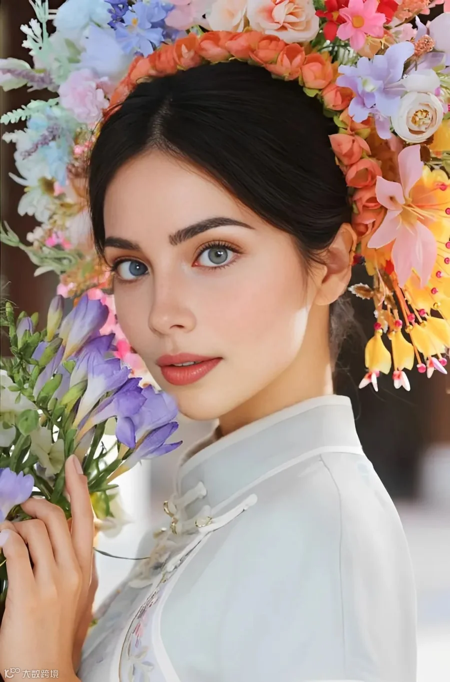 AI制作簪花模特：传统艺术的新生机