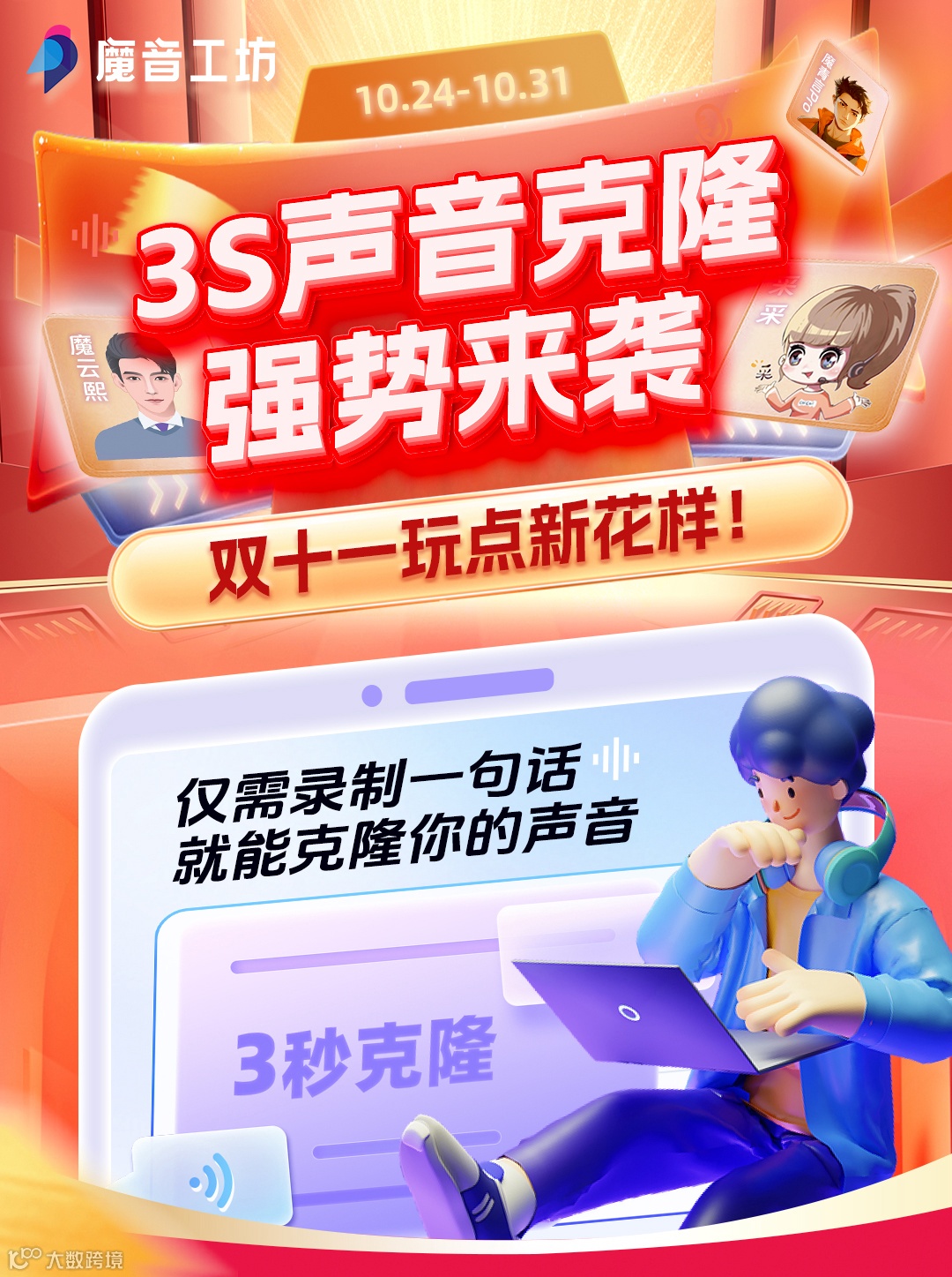 「3s声音克隆 」双十一强势来袭，多重好礼等你来享！