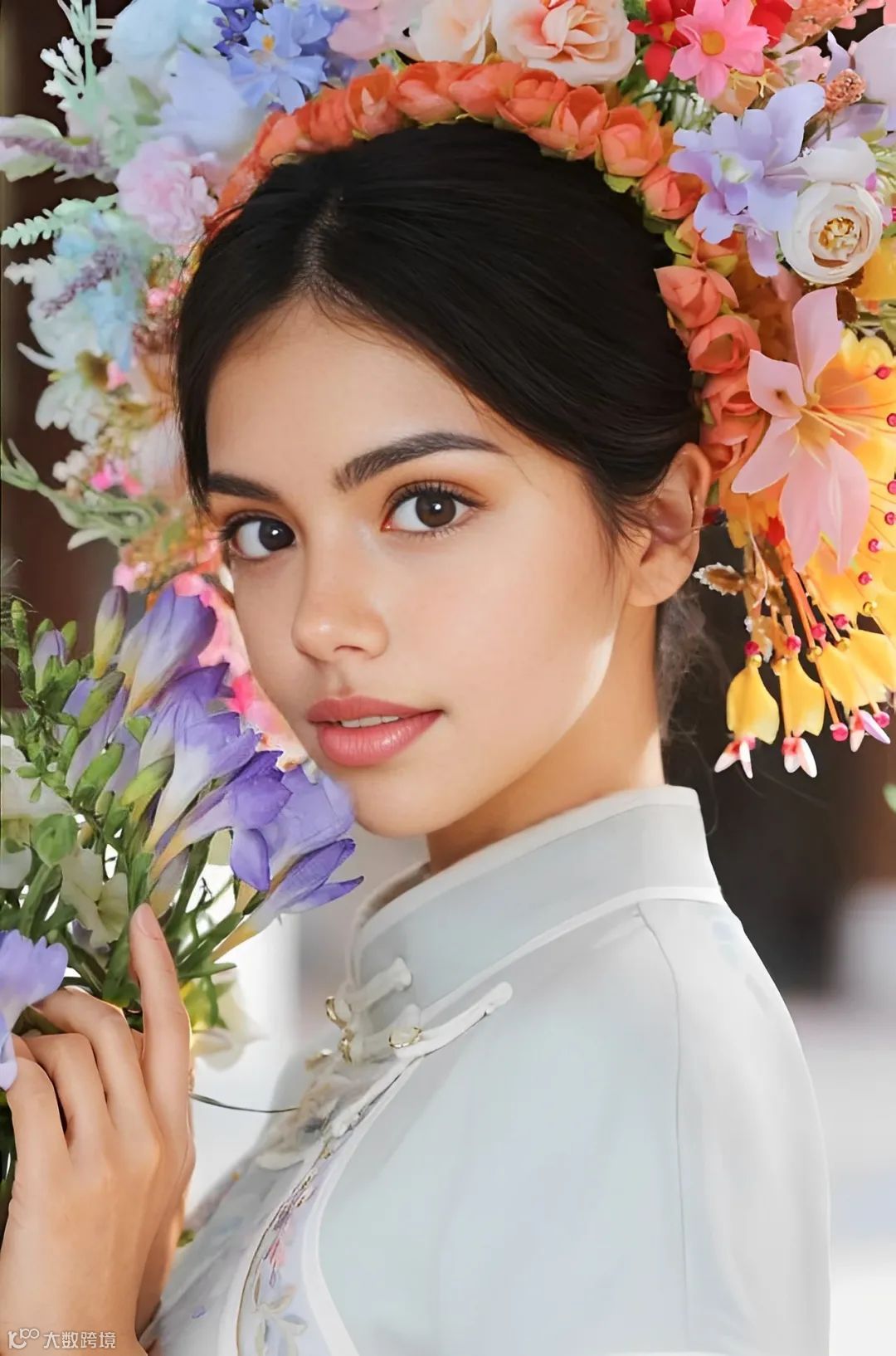 AI制作簪花模特：传统艺术的新生机