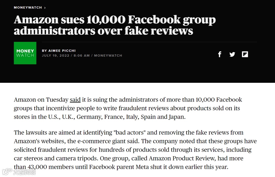 亚马逊起诉超1万FB群组；TikTok主攻印马泰、日韩、中东等市场；脸书将主推视频……