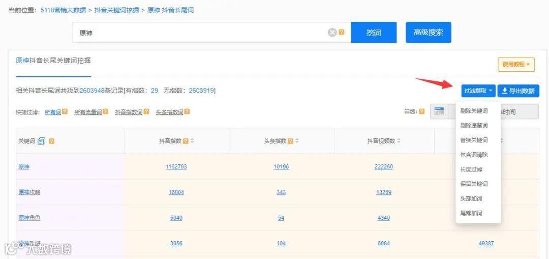 小红书抖音百万流量词，支持一键筛选过滤