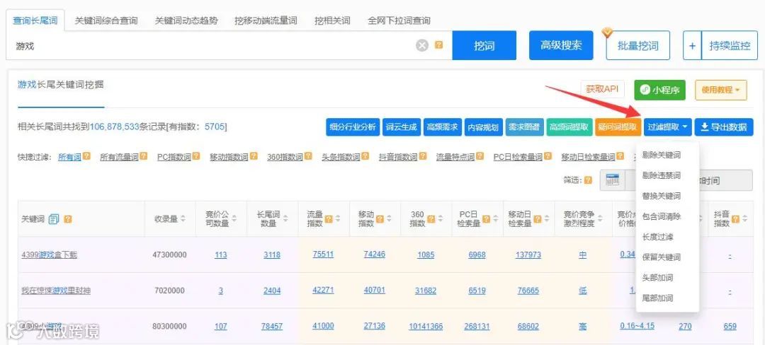 小红书抖音百万流量词，支持一键筛选过滤
