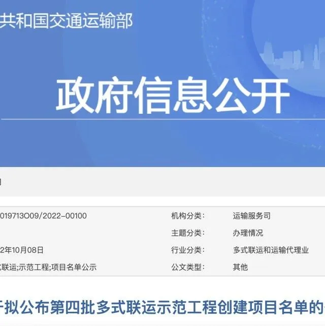 46个！第四批多式联运示范工程创建项目名单来了