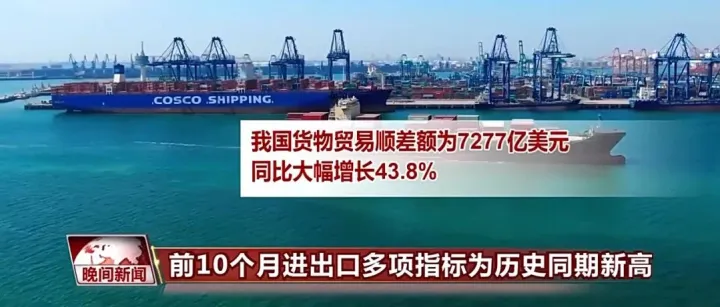 央视：我国前10个月进出口多项指标创历史同期新高！主要港口新增外贸航线超100条