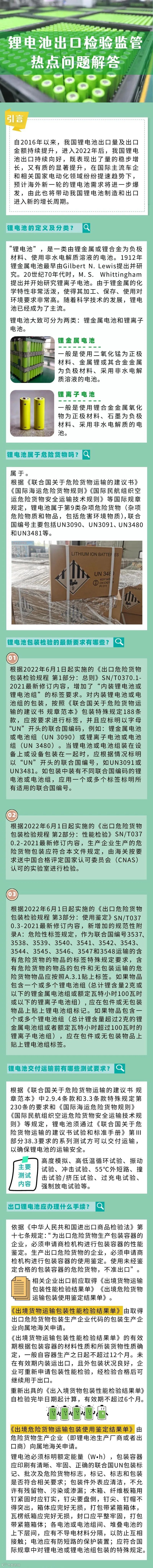 锂电池出口检验监管热点问题解答