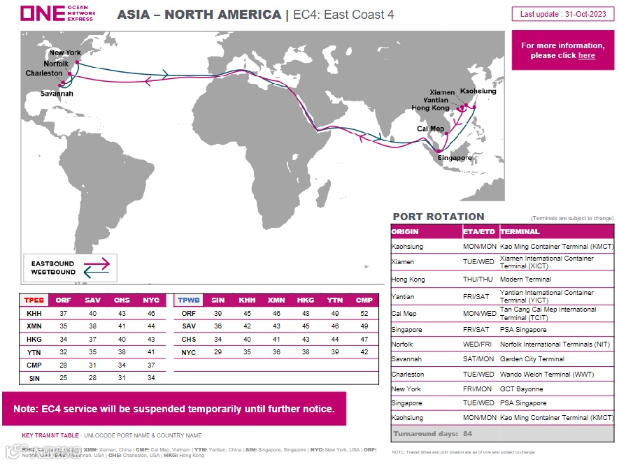 注意！THE联盟两航线回归，挂靠港调整！