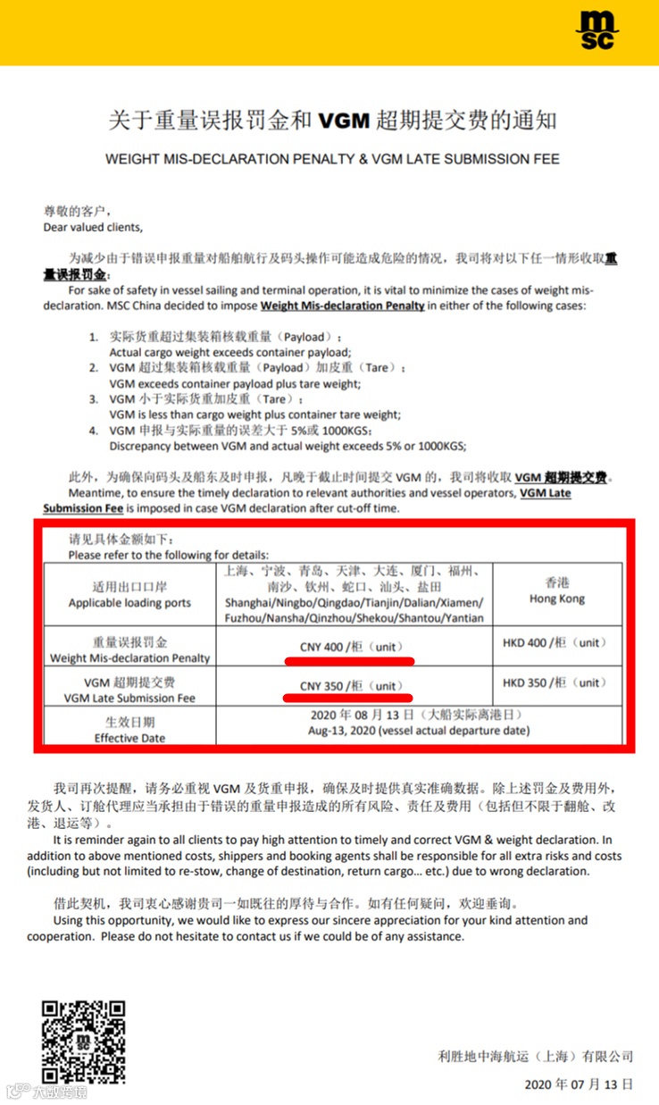 注意!关于集装箱VGM和部分敏感危险品,船公司出新了的要求通知