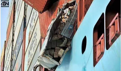 突发丨马士基18000Teu超大集装箱船遭遇恶劣天气43个集装箱丢失,85个集装箱被损坏!