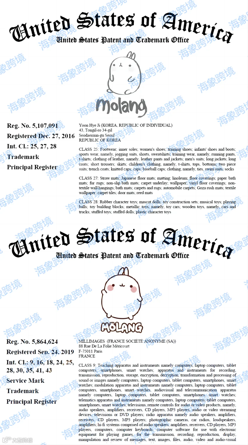 注意!MOLANG 萌浪兔，案件号：24-cv-1614,BUNCH O BALLONS水气球，案件号：24-cv-20762