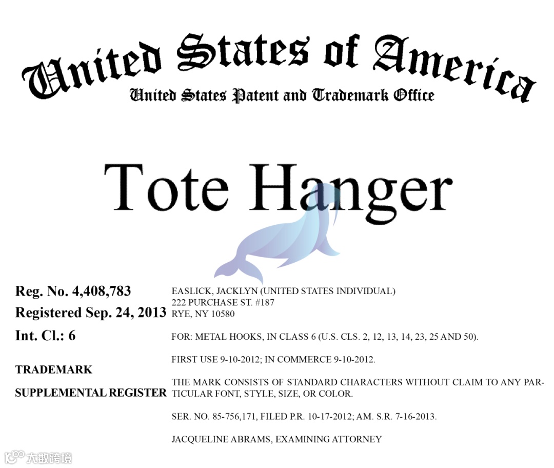 速看！外观专利维权，Jacki Easlick手提袋挂钩维权,案件号：23-cv-2000