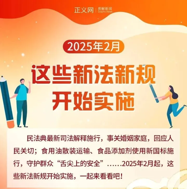 2025年2月，这些新法新规开始实施
