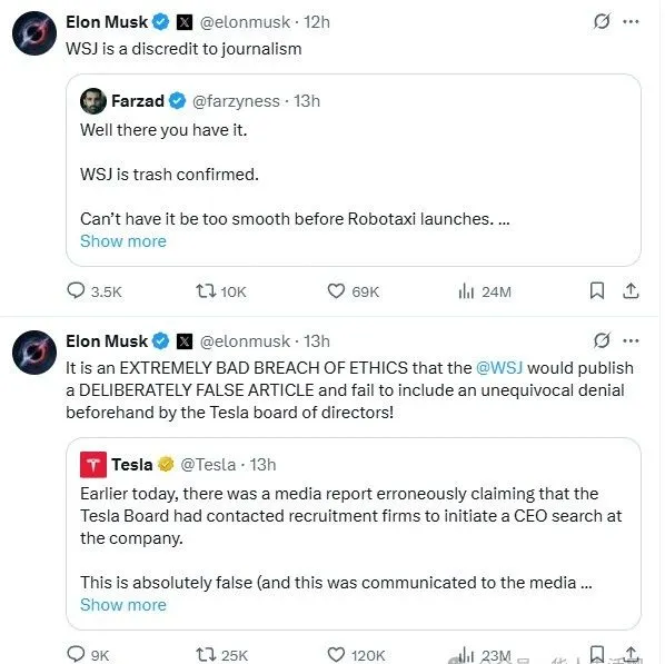 被特斯拉踢出局？！华尔街日报又造谣，马斯克直接下场开撕！