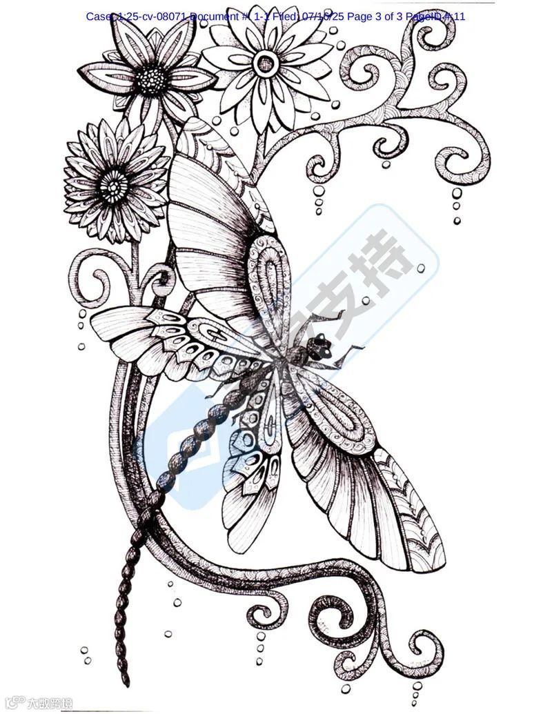 5-cv-08071，缠绕的蜻蜓钢笔画高危！已在美国法院立案维权！"