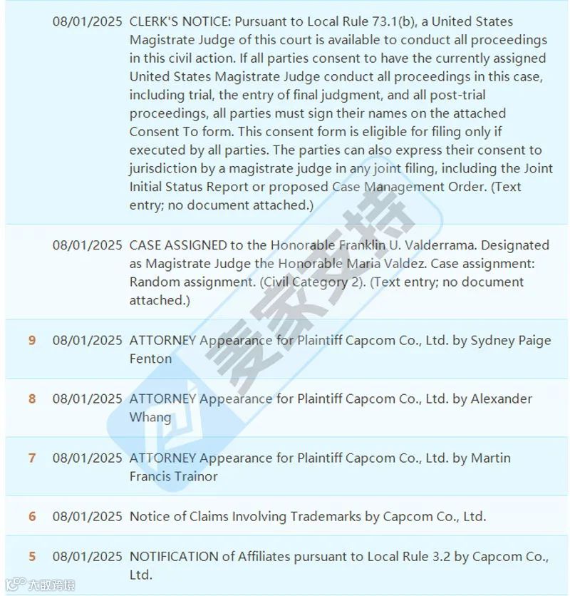 5-cv-09096,热门IP持续申请TRO维权,TME代理Capcom维权三部曲"