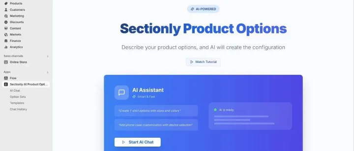 Shopify AI动态！Sectionly AI产品选项构建器让定制轻松自如，破解Shopify变体限制！