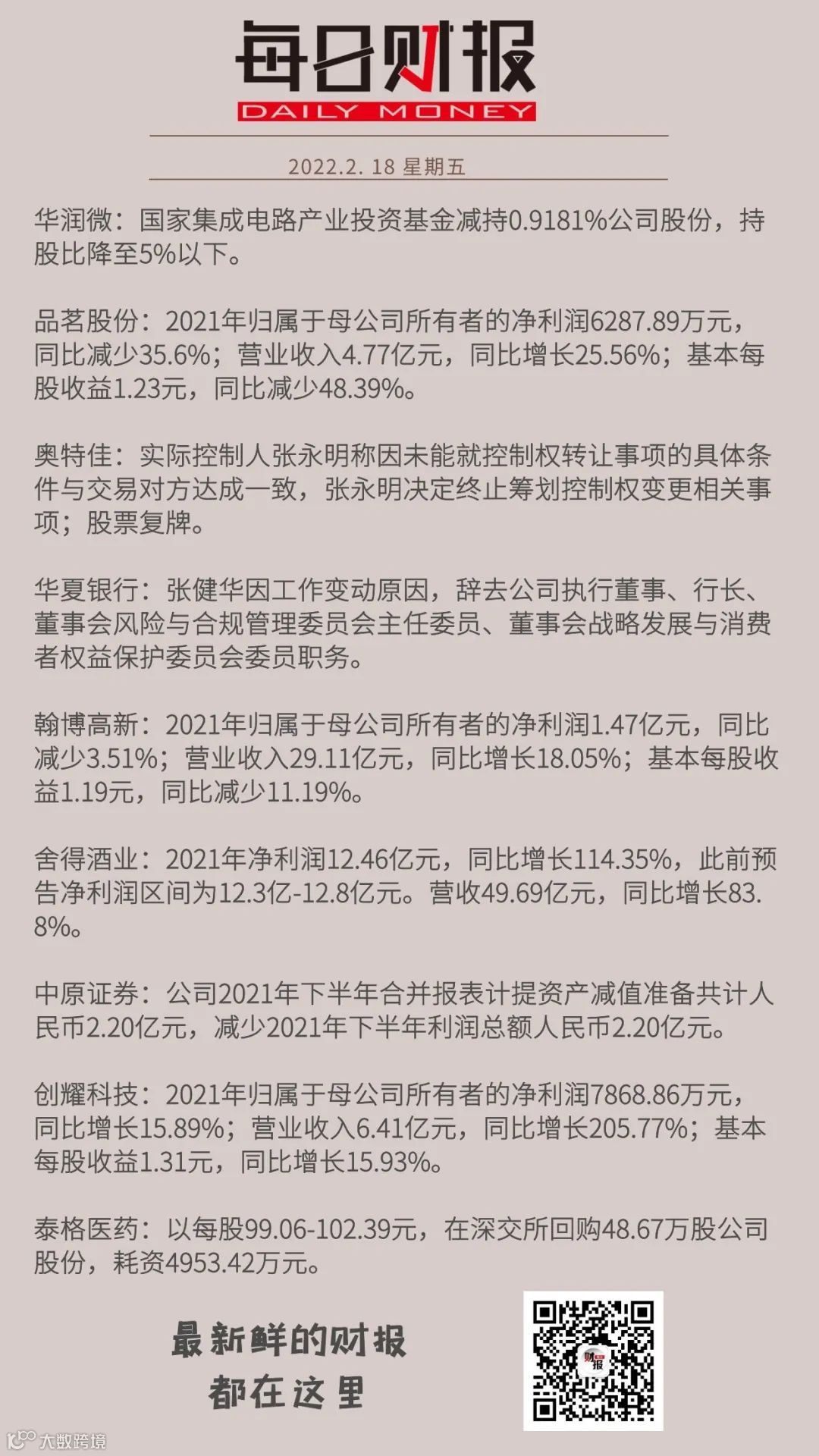 每日财报|华夏银行行长离职舍得酒业净利增长114%- 大数跨境