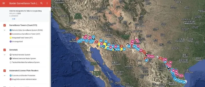 美墨边境的573座监控塔地图