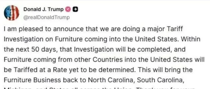特朗普宣布对进口家具加征关税，目标直指中国？