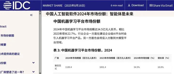 IDC｜范式连续七年位居中国机器学习平台市场No.1 登顶大模型开发平台领导者象限