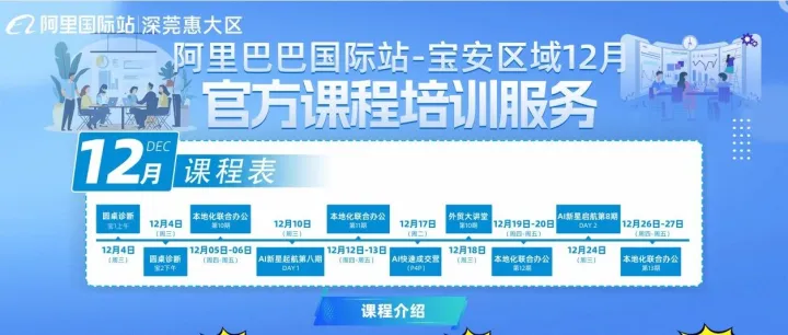 阿里国际站深圳跨境电商服务中心十二月份育商排期及活动海报