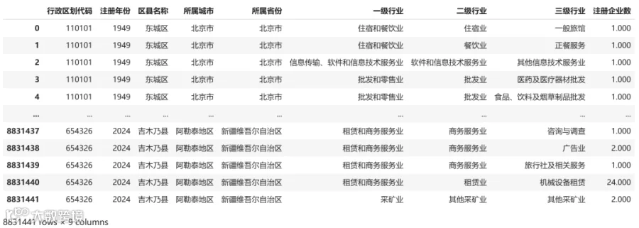 【800万+】中国各区县各行业-新注册企业数据(1949-2024年)- 大数跨境