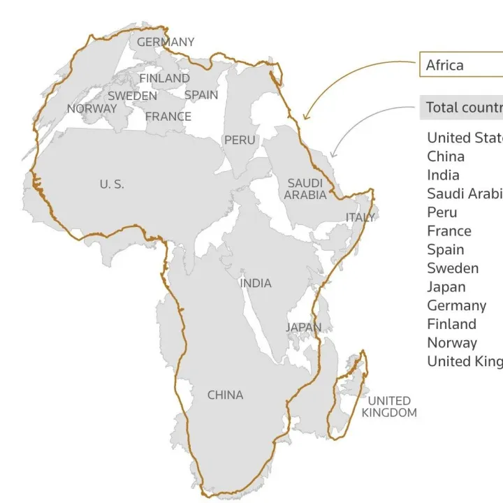 非洲的面积可以容纳美国、中国、印度和欧洲大部分地区
