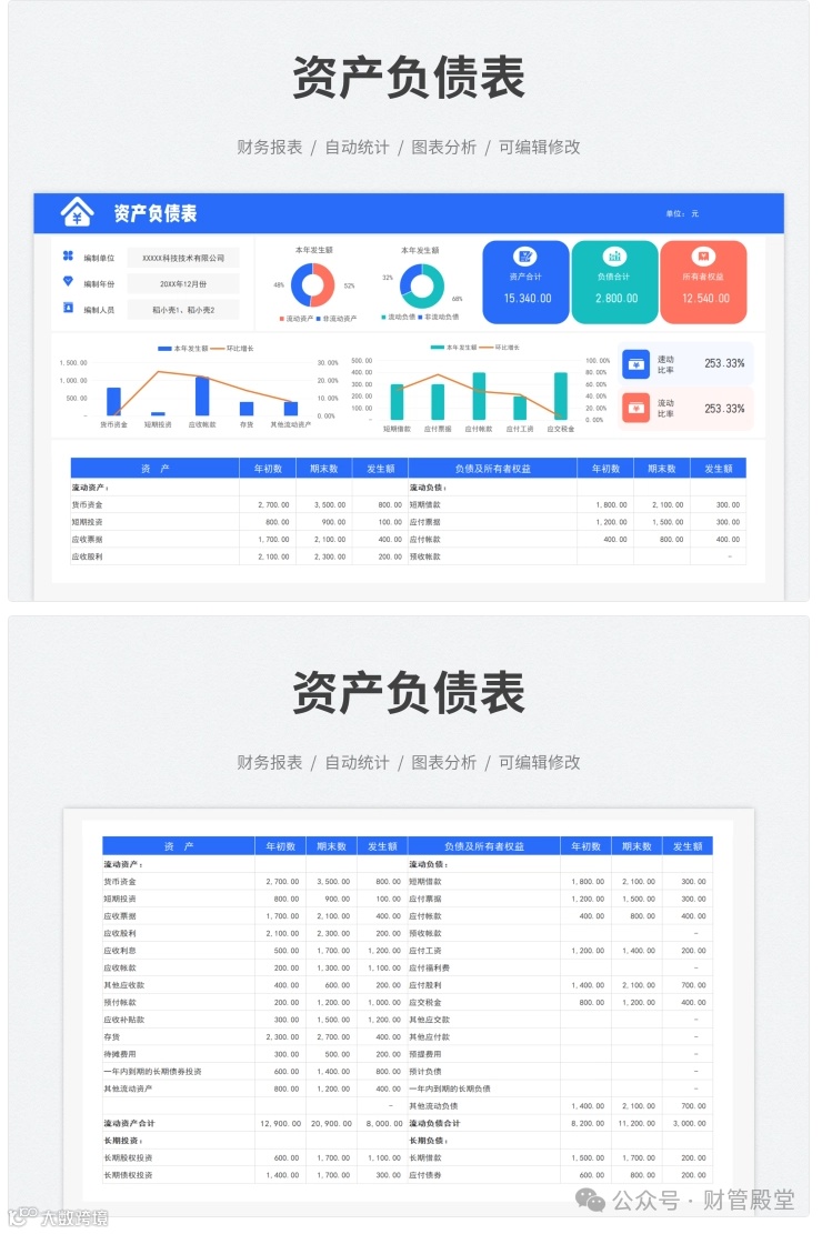 资产负债表模板，自动计算、自动统计、图表分析，简单实用，12套资产负债表分析表格套用即可- 大数跨境