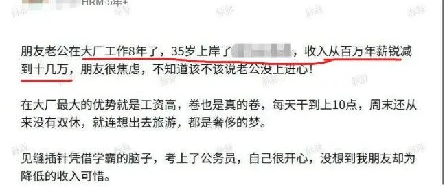 35岁大厂程序员上岸体制内，收入从百万年薪锐减到十几万后，妻子嫌弃他没上进心