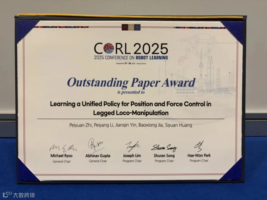 Corl Ranking 快讯 | 北邮COST实验室学子获CoRL 2025 best paper(北京通用人工智能研究院&北京邮电大学&宇树科技)- 大数跨境