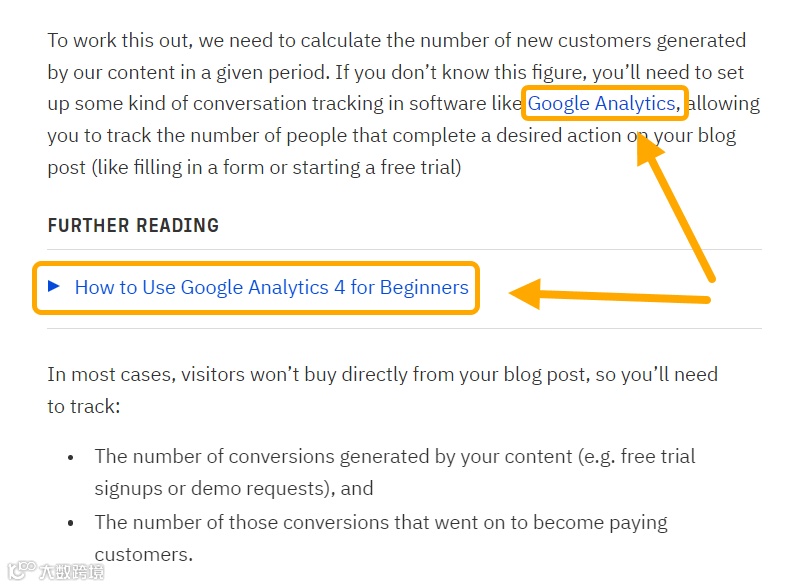 A screenshot of different types of hyperlinks in an article