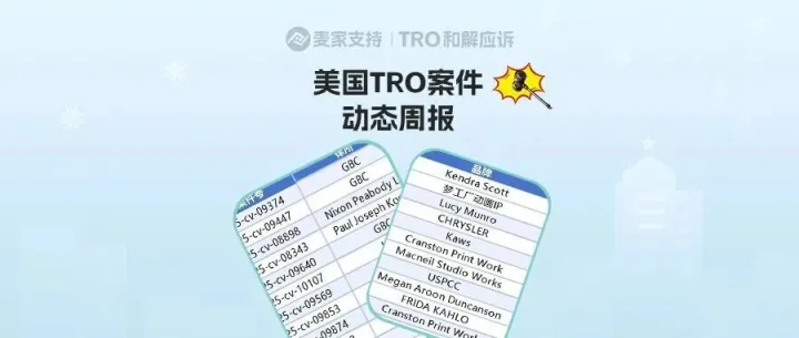 跨境卖家关心的！美国TRO案件10月第四周案件最新进展！