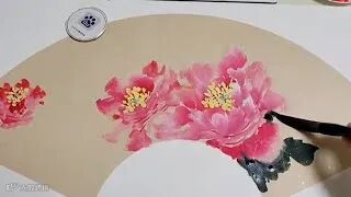 Chinese Hand Fan Painting of Peony - YouTube