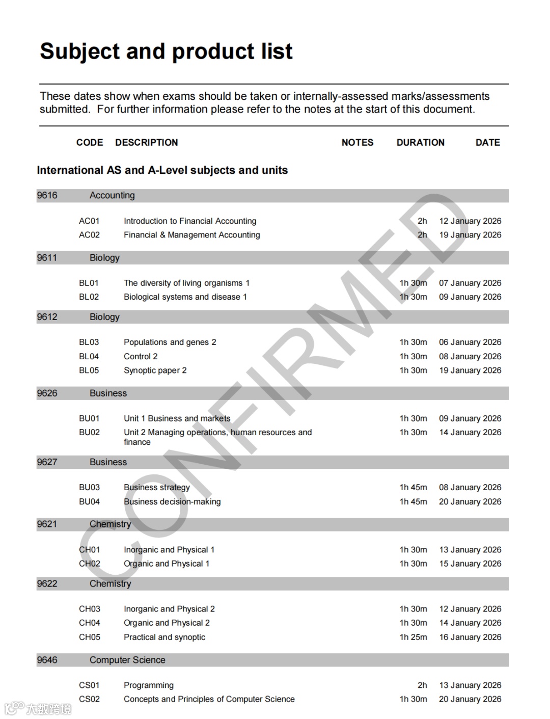 AQA alevel 26年1月考试时间_05.png