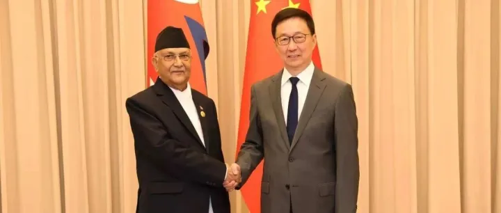 尼泊尔总理奥利同中华人民共和国副主席韩正举行双边会晤