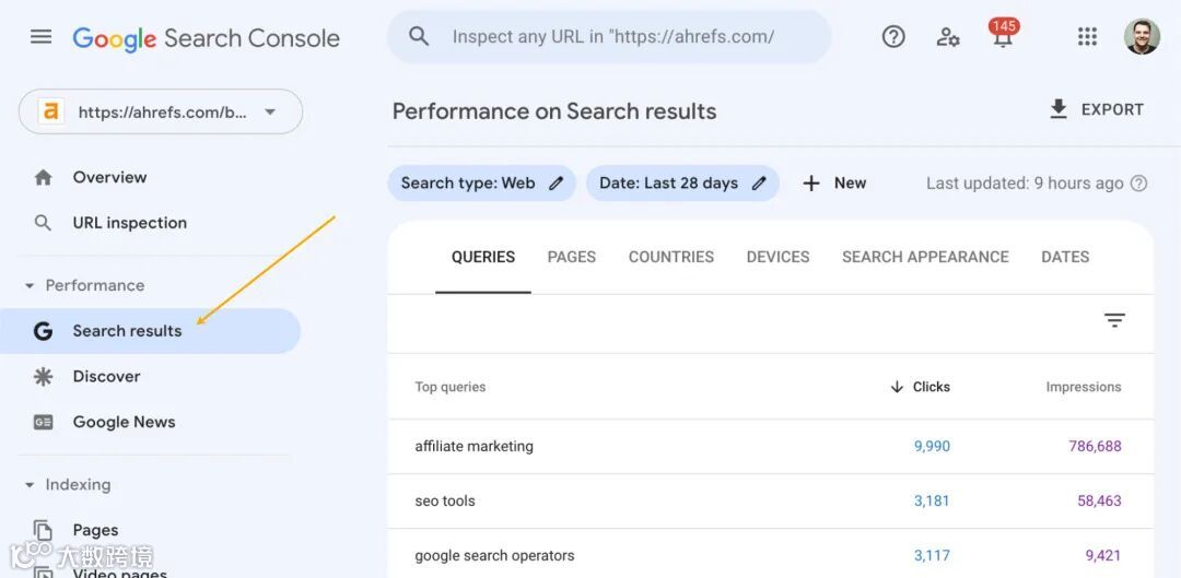 Google Search Console 中的搜索结果报告