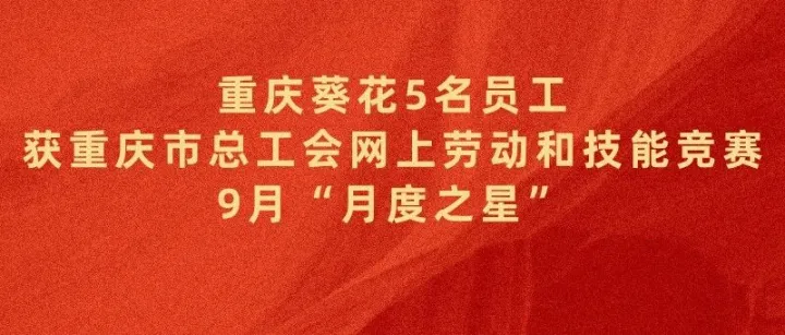 榜样力量 | 重庆葵花5名员工获重庆市总工会网上劳动和技能竞赛9月“月度之星”