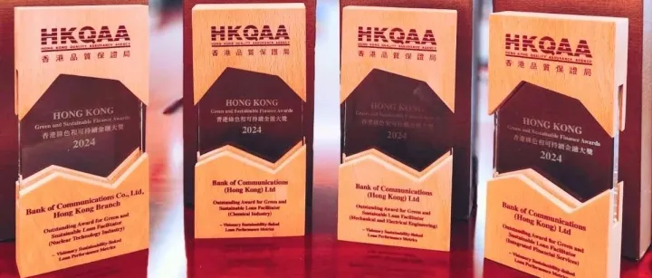 交通銀行香港分行連續兩年榮獲多項香港品質保證局「香港綠色和可持續金融大獎」