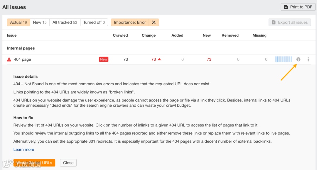 All issues report in Ahrefs Webmaster Tools