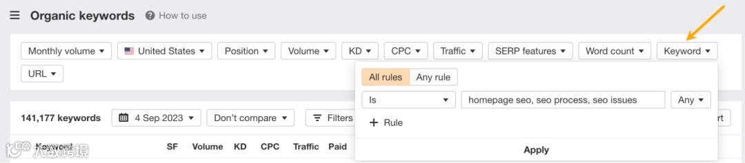 Setting up a filter in Ahrefs Webmaster Tools