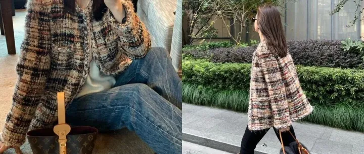 外贸<em>原</em><em>单</em> 欧洲进口花呢 小香风羽绒服