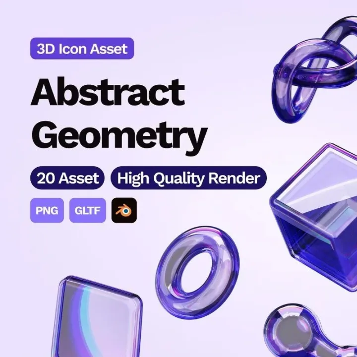 Blender透明彩色渐变立体水晶图形玻璃3D模型几何图形PNG免扣素材